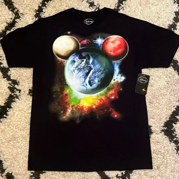 DISNEY Mickey Mouse Planet Mickey Graphic T-Shirt Black Space Theme Size Medium - Picture 3 of 3